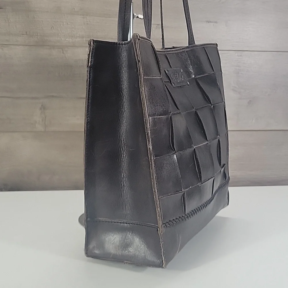 Patricia Nash Dark Brown Woven Leather Tote Bag